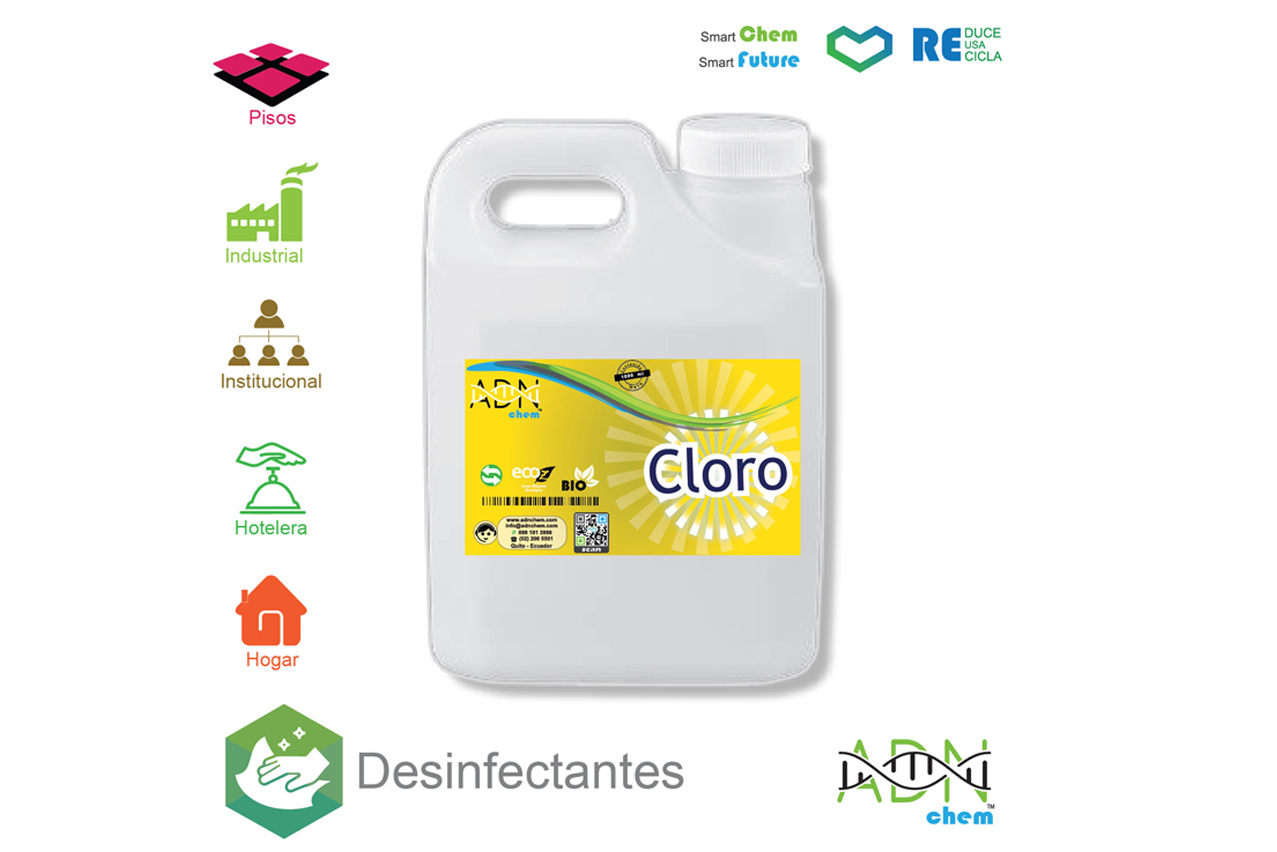 Cloro desinfectante en concentracion 10%, 5,5% y 2,2%